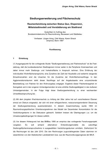 Siedlungserweiterung und Flächenschutz - Empirica