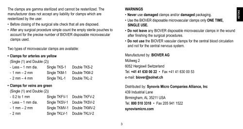 Information for BIOVER Disposable Microvascular Clamps ...