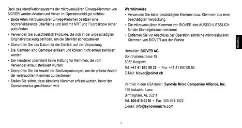 Information for BIOVER Disposable Microvascular Clamps ...