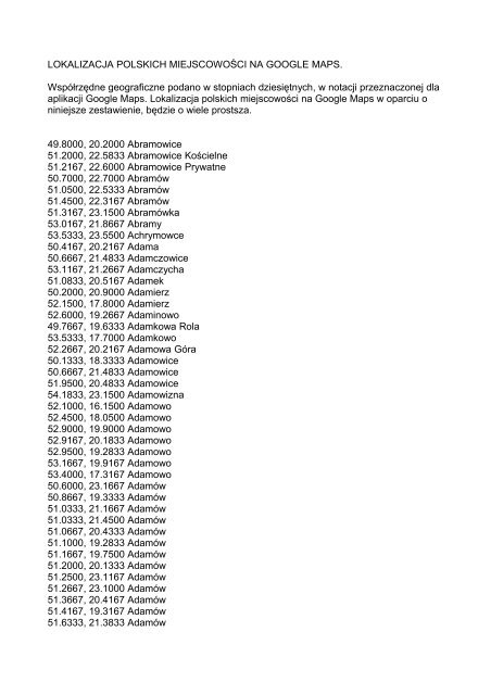 Pobierz współrzędne geograficzne (plik pdf 1.45 MB) - Elektronik J. K..