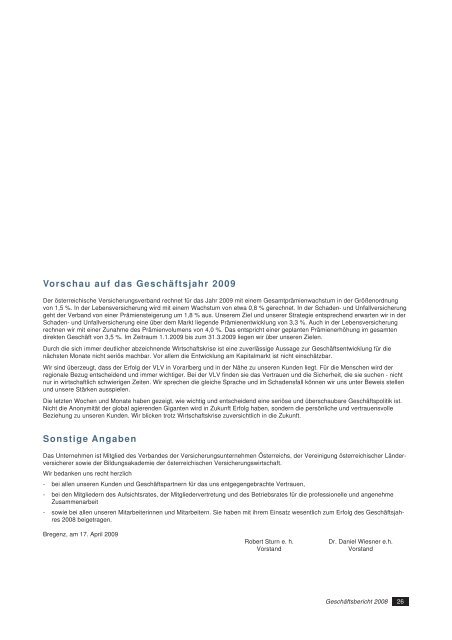 Geschäftsbericht 2008 Vorarlberger Landes-Versicherung