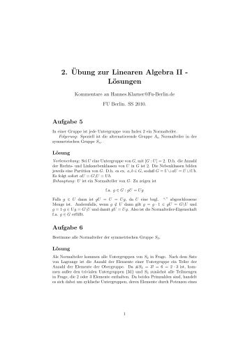 2.¨Ubung zur Linearen Algebra II - Lösungen