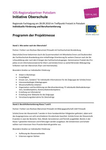 Download Programm der Projektmesse - kobra.net