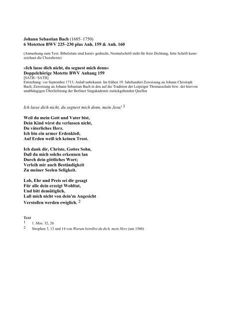 Johann Sebastian Bach 1685 1750 6 Motetten Bwv 225 230