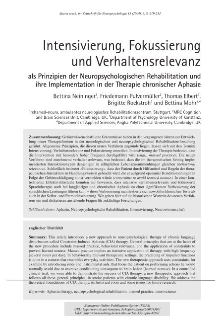 Intensivierung, Fokussierung und ... - KOPS - Universität Konstanz