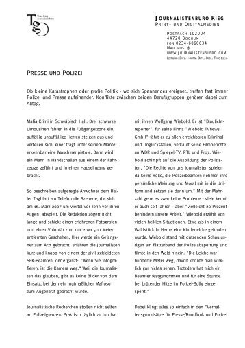 Presse und Polizei - Artikel zum Medienrecht - Journalistenbüro Rieg