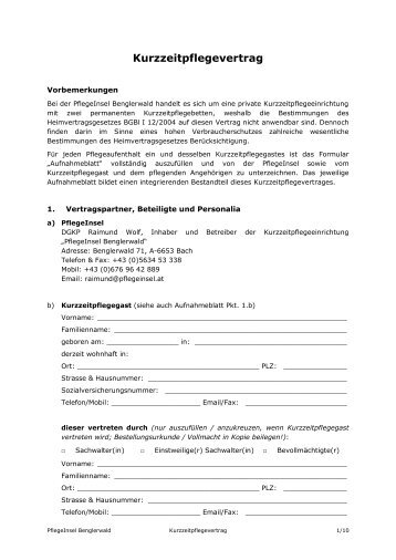 Kurzzeitpflegevertrag - PflegeInsel Benglerwald