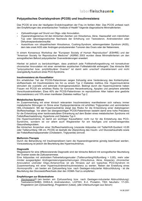 Polyzystisches Ovarialsyndrom (PCOS) und ... - Labor Fleischauer