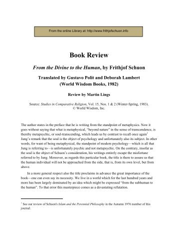 Book Review by Martin Lings of Frithjof Schuon's "From the Divine to ...