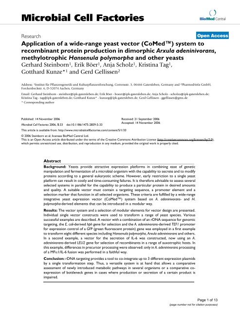 Application of a wide-range yeast vector (CoMed™) system to ...