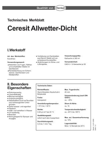 Technisches Merkblatt Ceresit Allwetter-Dicht - Henkel