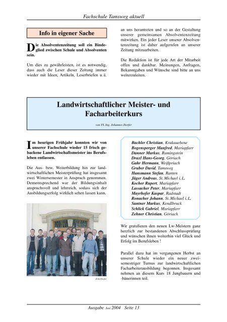 LFS Tamsweg Aktuell 2004 - Landwirtschaftliche Fachschule ...