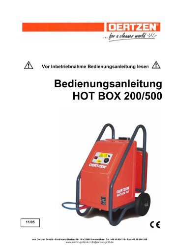 Bedienungsanleitung HOT BOX 200/500 - von Oertzen GmbH
