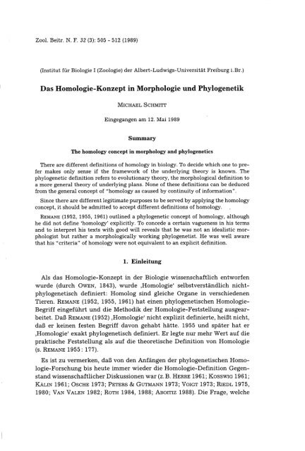 Das Homologie-Konzept in Morphologie und Phylogenetik