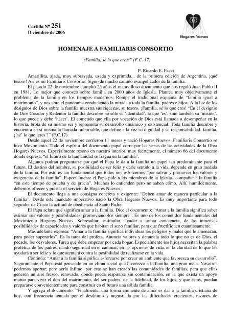 Homenaje A Familiaris Consortio Hogares Nuevos