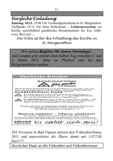 Pfarrblatt WEIHNACHTEN 2011 - Texte - Pfarre Bad Vigaun