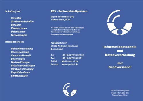 Info-Flyer als PDF - EDV-Sachverständigenbüro Thomas Noone