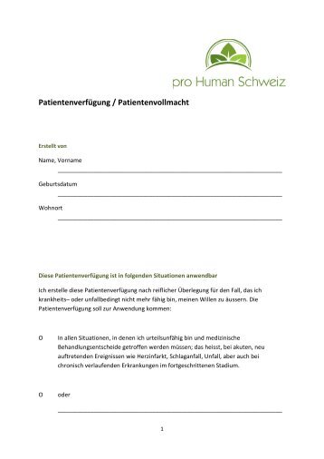 Patientenverfügung / Patientenvollmacht