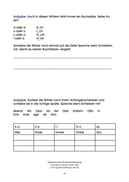 Alphabetisches Rechtschreibtraining - Legasthenietherapie-Info