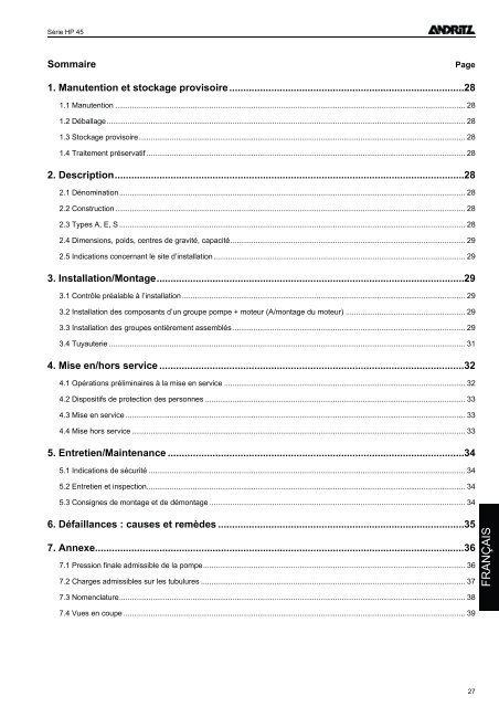 Betriebsanleitung Operating Instructions Instructions de ... - Andritz