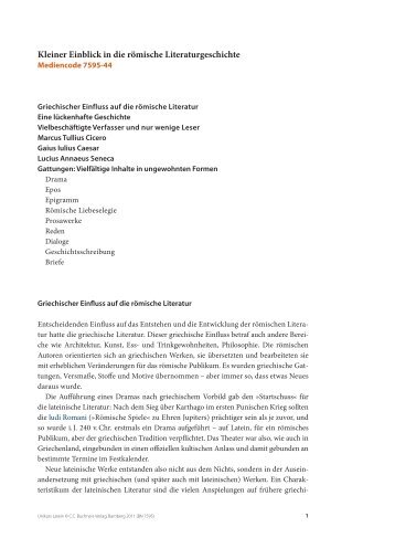 Kleiner Einblick in die römische Literaturgeschichte - C.C. Buchner