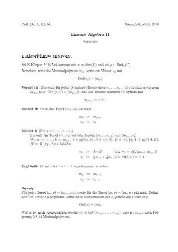 Lineare Algebra II 1 Algorithmus minpoly: