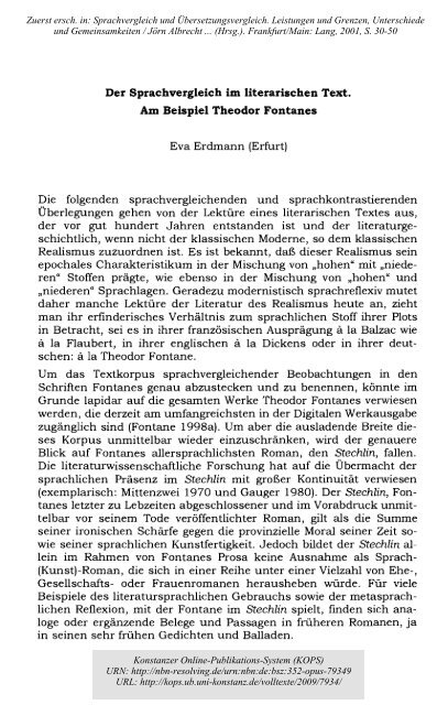 Der Sprachvergleich Im Literarischen Text Am Beispiel Kops