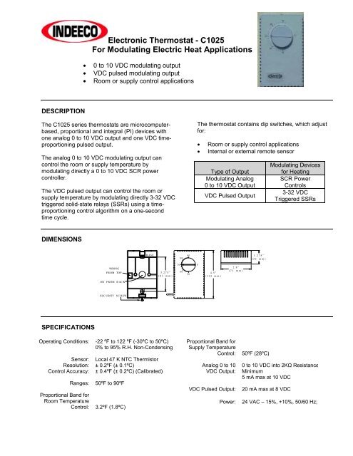 Electronic Thermostat - C1025 For Modulating Electric ... - Indeeco