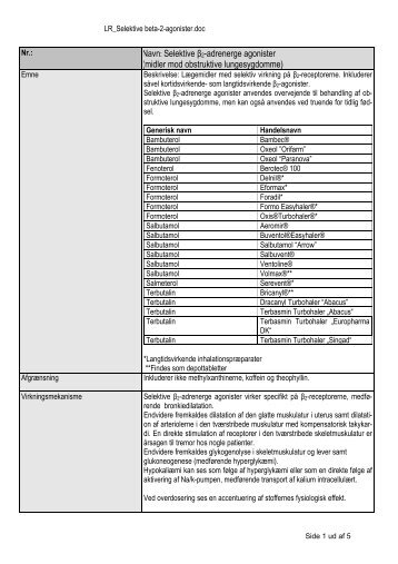 Navn: Selektive β2-adrenerge agonister (midler mod obstruktive ...