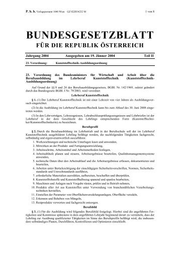 Kunststofftechnik-Ausbildungsordnung - Kunststoffverarbeiter