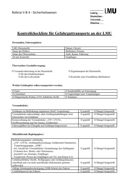 Checkliste für Kontrollen