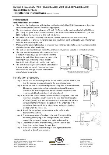 Installation instructions - Sargent and Greenleaf