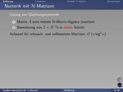 Parallele Algorithmen für H-Matrizen