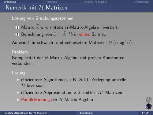 Parallele Algorithmen für H-Matrizen