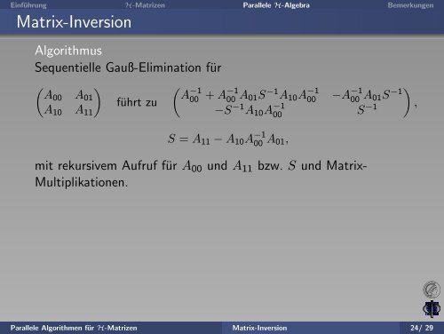 Parallele Algorithmen für H-Matrizen