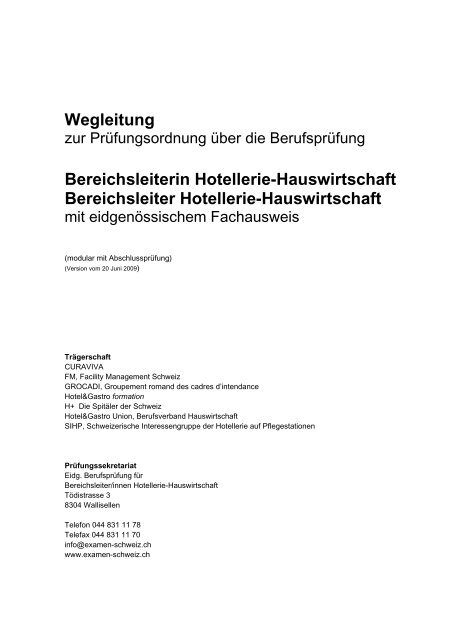 Wegleitung Bereichsleiterin Hotellerie-Hauswirtschaft ... - BZGS