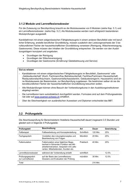 Wegleitung Bereichsleiterin Hotellerie-Hauswirtschaft ... - BZGS