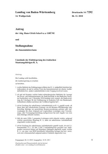 Antrag zur Einbürgerung von - Landtag Baden Württemberg