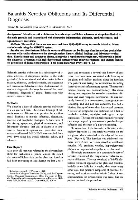 Balanitis Xerotica Obliterans and Its Differential Diagnosis