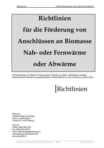 Richtlinien für Anschlüsse an Biomasse-Fernwärme - Energie aktiv