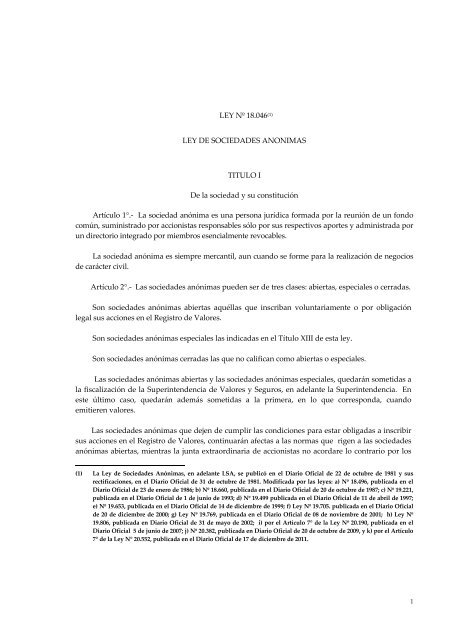 Ley 18.046 Sociedades Anónimas - Sofofa