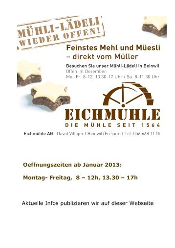 Das Mühle-Lädeli ist ab 3. Dezember wieder offen - Eichmühle