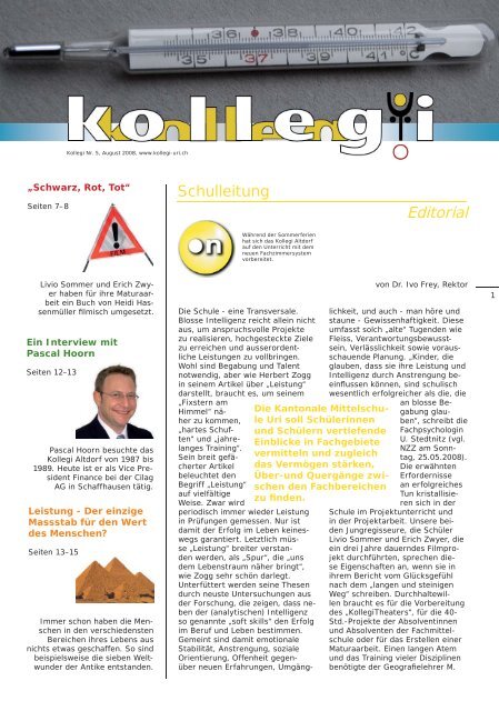 Kollegi Nr. 5 vom August 2008 - Kantonale Mittelschule Uri