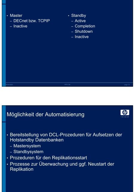 Verwendung von Oracle Rdb Hotstandby