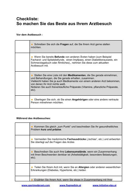 Checkliste für den Arztbesuch - Sportmedpraxis