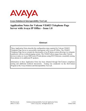 VE6023 - Avaya IP Office 6.0 - Valcom