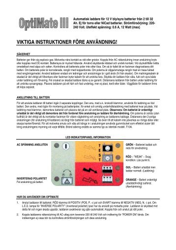 viktiga instruktioner före användning! - Moto Speed - Motorcykeldelar