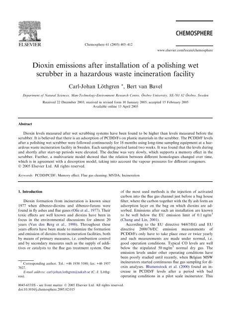 Dioxin emissions after installation of a polishing wet ... - BVSDE