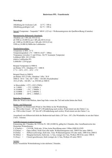 Basiswissen PPL / Faustformeln Metrologie