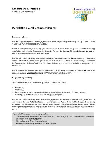 Verpflichtungserklärung Hinweise - in Lichtenfels